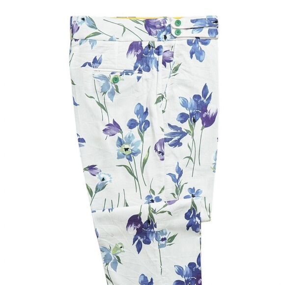 Mens 34 Gurkha Pants White Blue Floral Cotton Flat Front Straight Fit Trousers - Picture 7 of 8